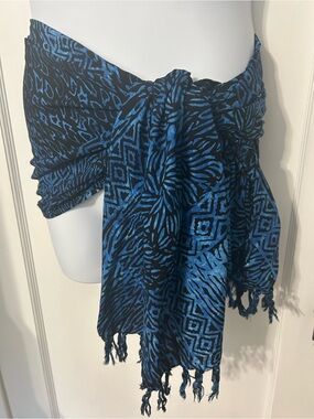 Hary Dary Blue Patterned Sarong Pareo fringe wrap cover up